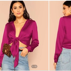 Shein silk tie up top